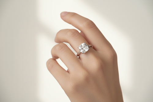 solitaire SILVER ring imAGE IN WOMEN HAND
